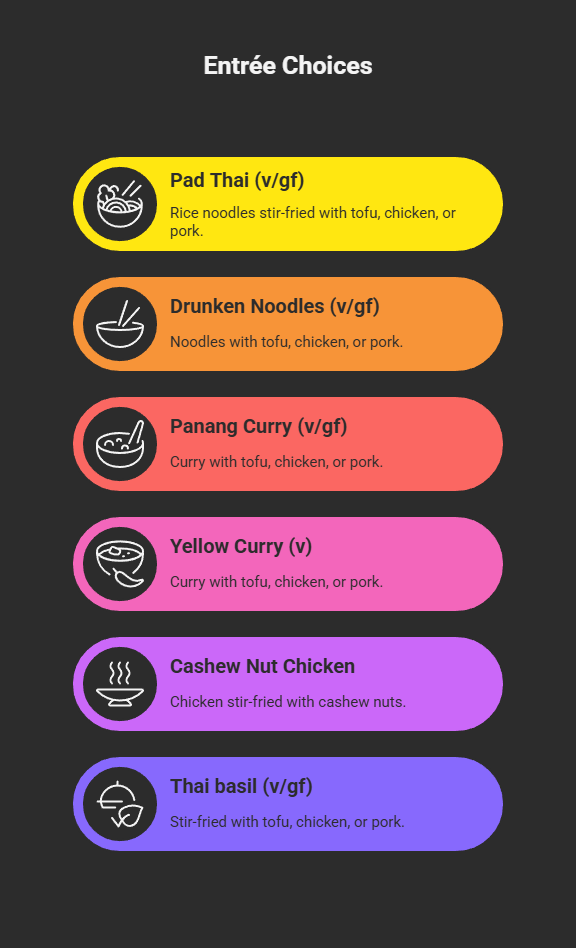 Mai Thai Catering Menu - Entree Choices
